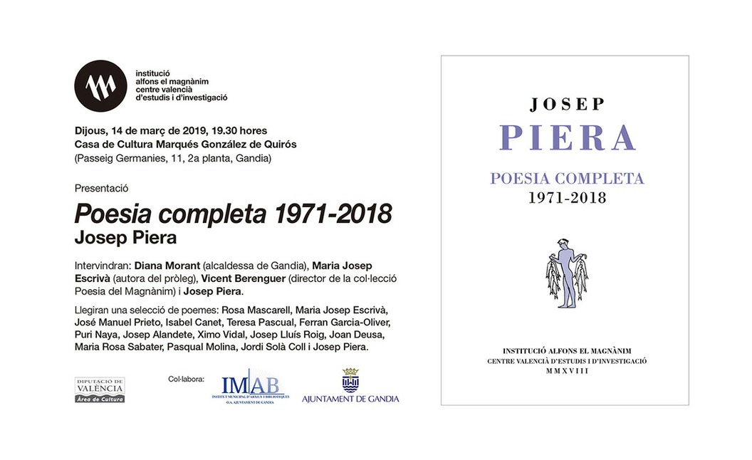 El Magnànim publica la poesia completa de Josep Piera