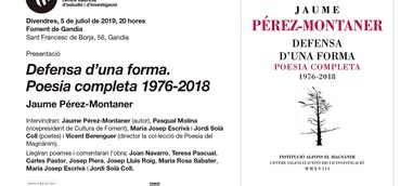 La poesia completa de Pérez-Montaner se presenta en Gandia