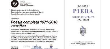 El Magnànim publica la poesia completa de Josep Piera