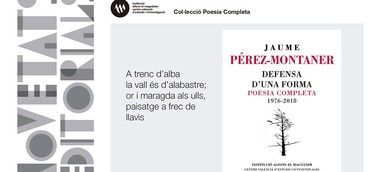 Jaume Pérez-Montaner publica 'Defensa d'una forma. Poesia completa 1976-2018'