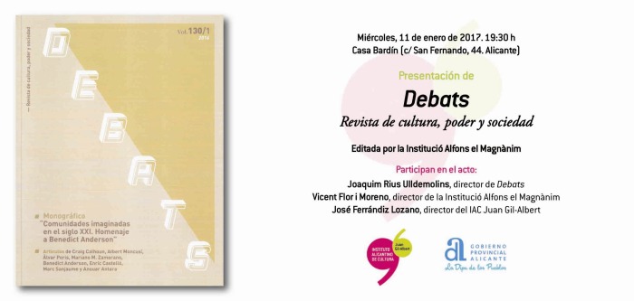 Presentación de la revista Debats en el Instituto Juan Gil-Albert