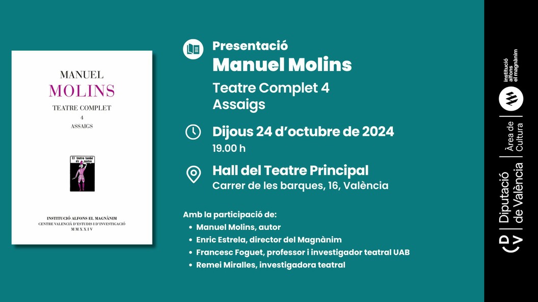 Presentación: Manuel Molins. Teatre complet 4. Assaig