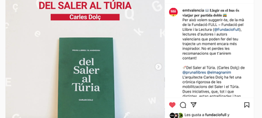 La Fundació pel Llibre i la Lectura i EMT València recomanen «Del Saler al Túria» de Carles Dolç